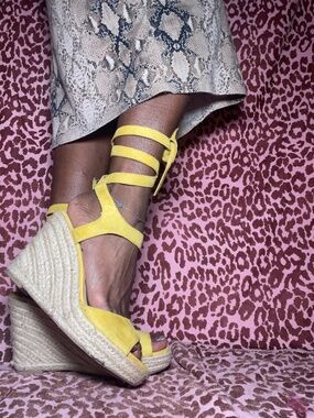 Strappy yellow wedge sandals